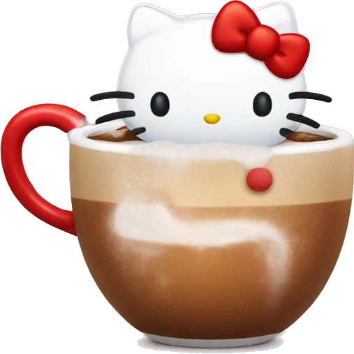 Hellokitty with a mug of hotcoco with a santa hat emoji