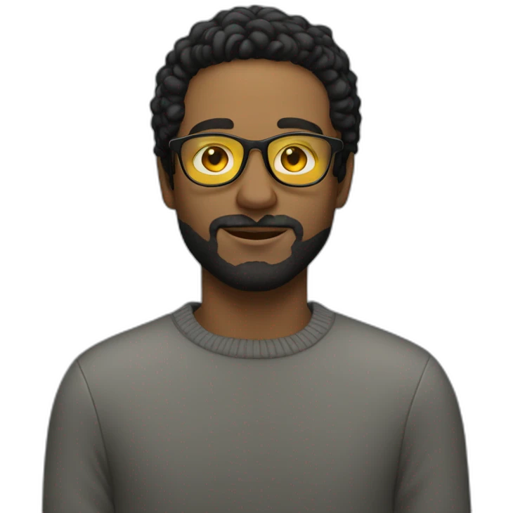 White man with yellow tinted glasses and black hair in a jumper emoji