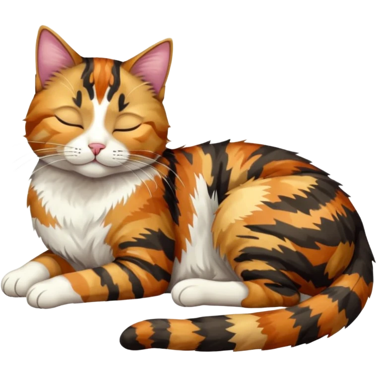 full body colourful light patched calico tabby cat sleeping emoji