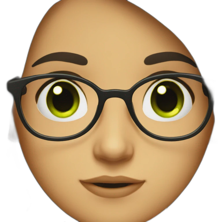 a girl with dark hair and green eyes in glasses emoji