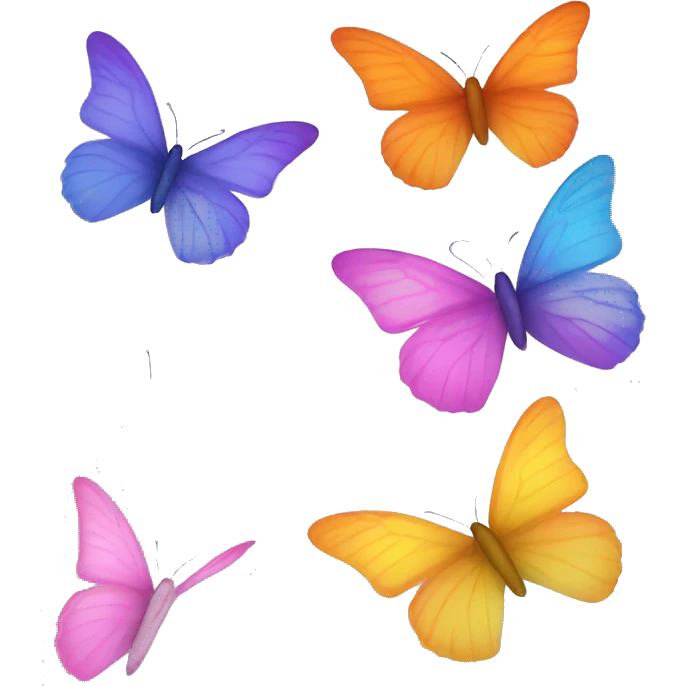 1 Purple, 1 orange/yellow, 1 blue, and 1 pink butterflies emoji