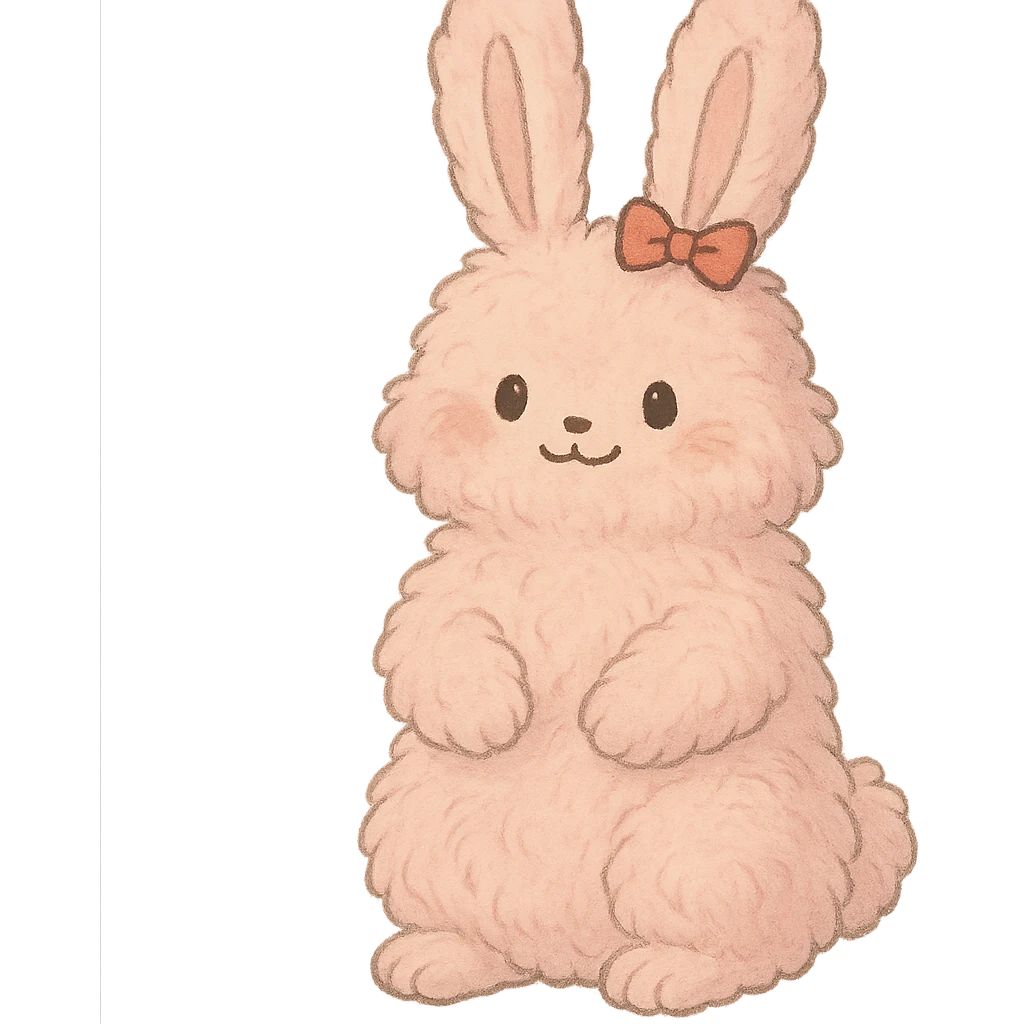 kawaii hair straightener as a super fluffy soft pink bunny with a tiny bow gentle happy face full-body with extra soft and plush fur emoji