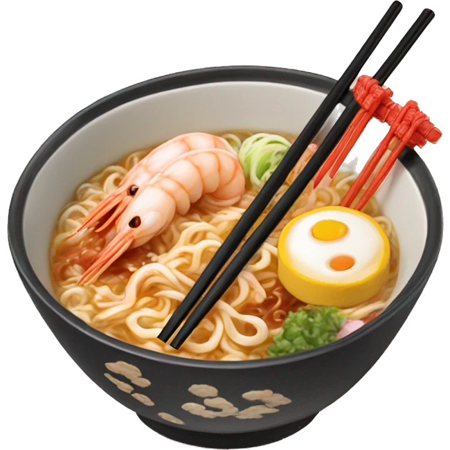 shrimp ramen bowl with pork and fishcake chopsticks  emoji