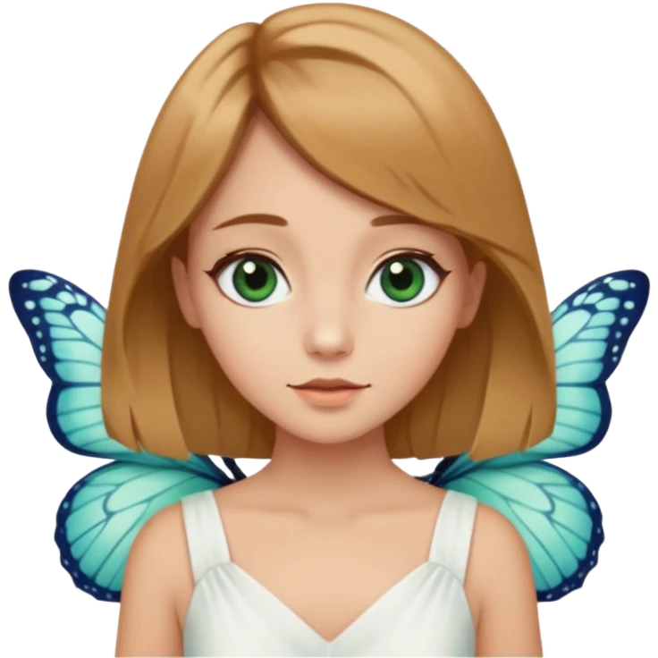 Mädchen mit dunkel-honig blonden Haaren mit einem butterfly cut und dunkel blau-grüne ocean mandel förmige schmale große enge scharfe Augen  emoji