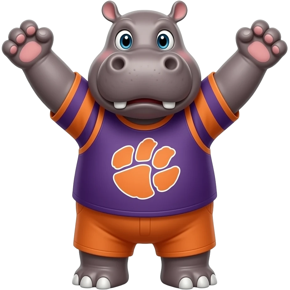 hippo cheering on Clemson tigers emoji