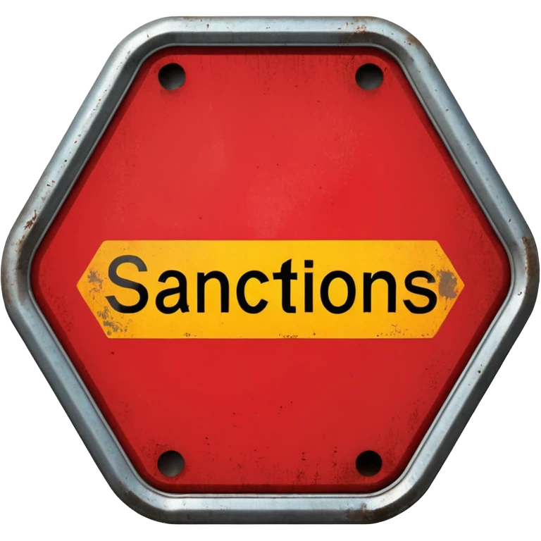 red, road sign, hexagonal, with the inscription SANCTIONS emoji