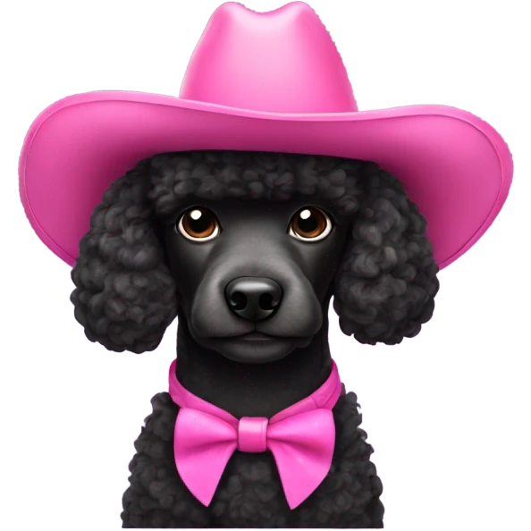 Black poodle wearing pink cowboy hat emoji