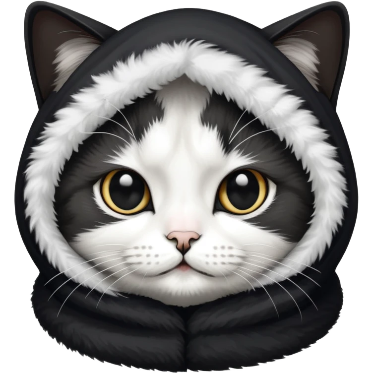 A black and white babushka cat emoji