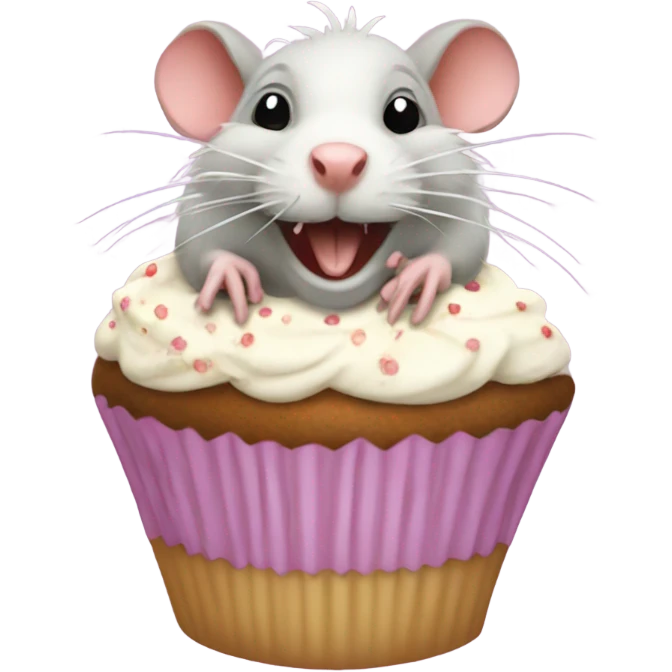 A ugly Rat in a cupcake while eating the cupcake  emoji