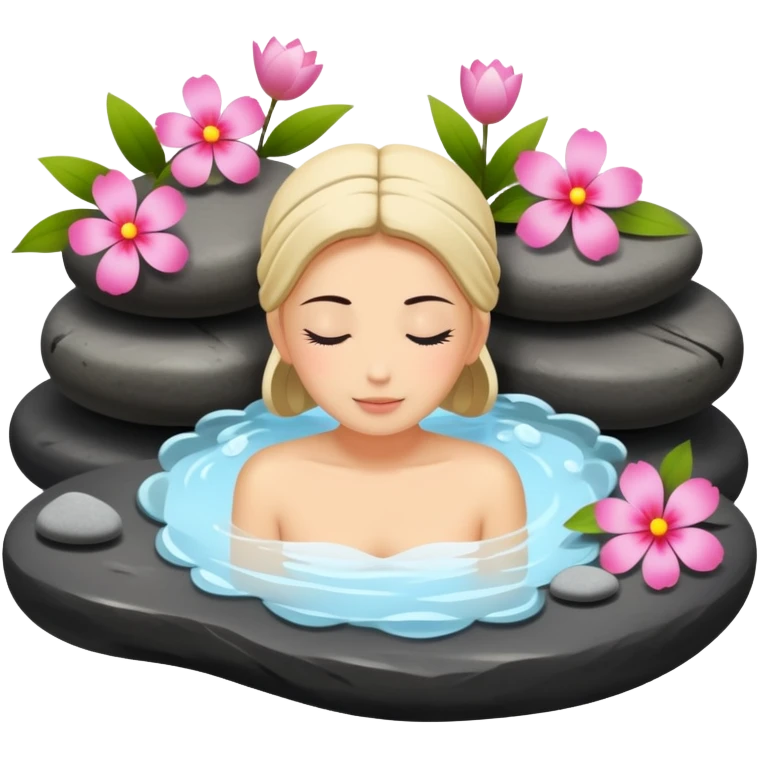 relaxing spa with hot stones and flowers emoji