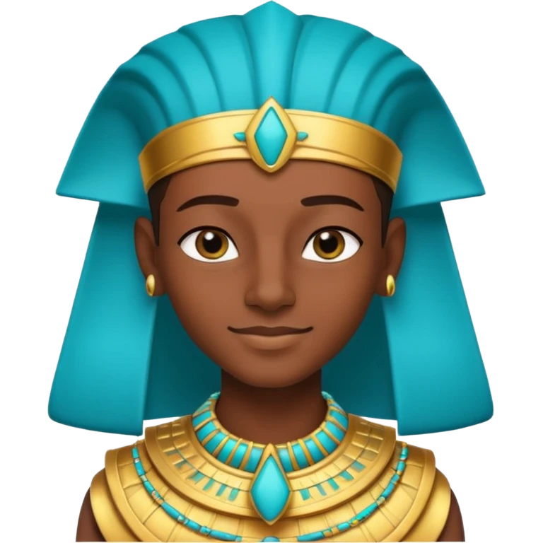 A young pharaoh with bright eyeliner, turquoise collar, and a confident proud smile.
 emoji