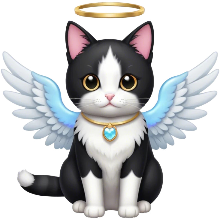 Tuxedo cat with an angel halo emoji