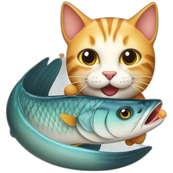 cat eats fish emoji