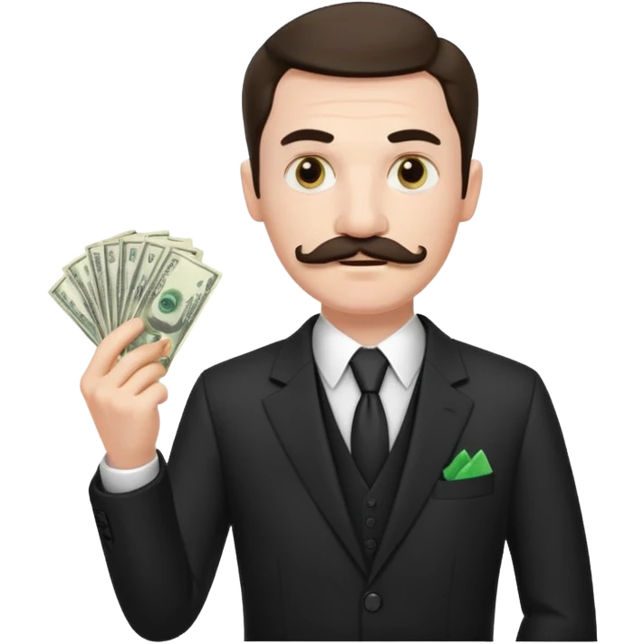 suspicious man uin a suit with a mustache and money emoji