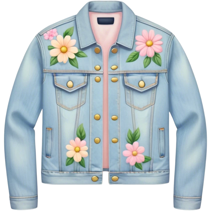 light wash denim jacket with pastel flowers painted on emoji