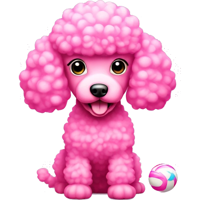 Pink poodle with bubblegum  emoji