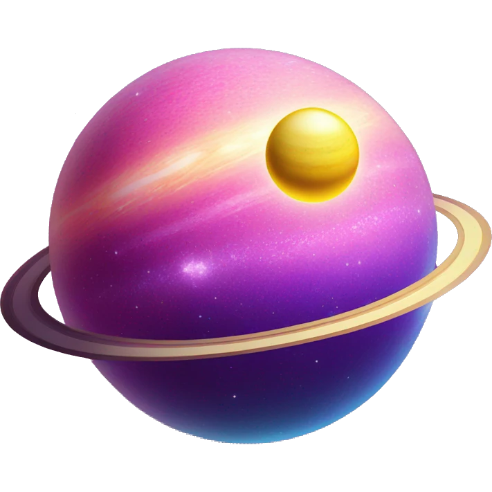 sparkly glittery blue purple and pink gradient planet with a yellow cheesy saturn ring emoji