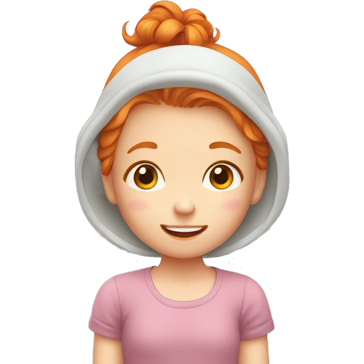 A cute little ginger girl is blushing and embarrassed emoji
