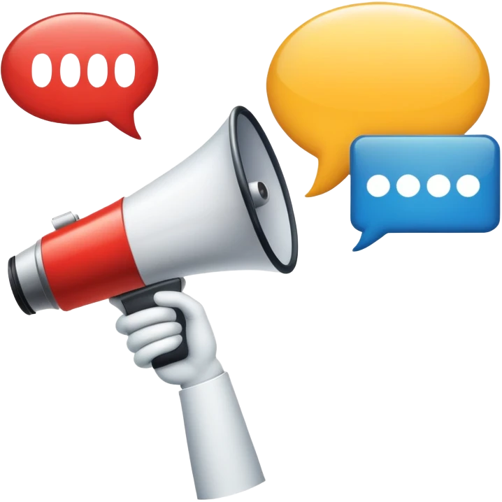 An icon featuring a megaphone, a billboard, and a handshake, symbolizing advertising and public relations. The design includes a speech bubble and media icons, representing communication and brand messaging. Transparent background highlights the influence of PR and marketing strategies. emoji
