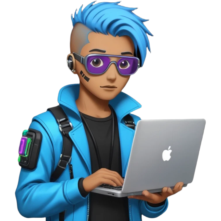 cyber punk man holding laptop emoji