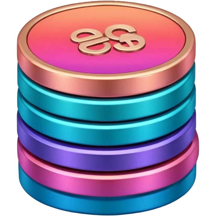 Stack of coins in gradient of turquoise, blue, pink, purple, and coral color withut letters emoji