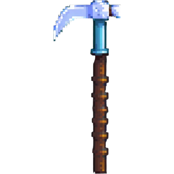 blocky pixelated Minecraft pickaxe emoji, less realistic emoji