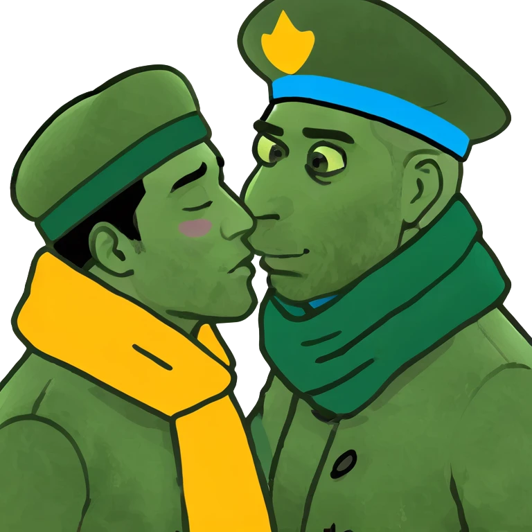 Feminine guy kissing big Russian man emoji