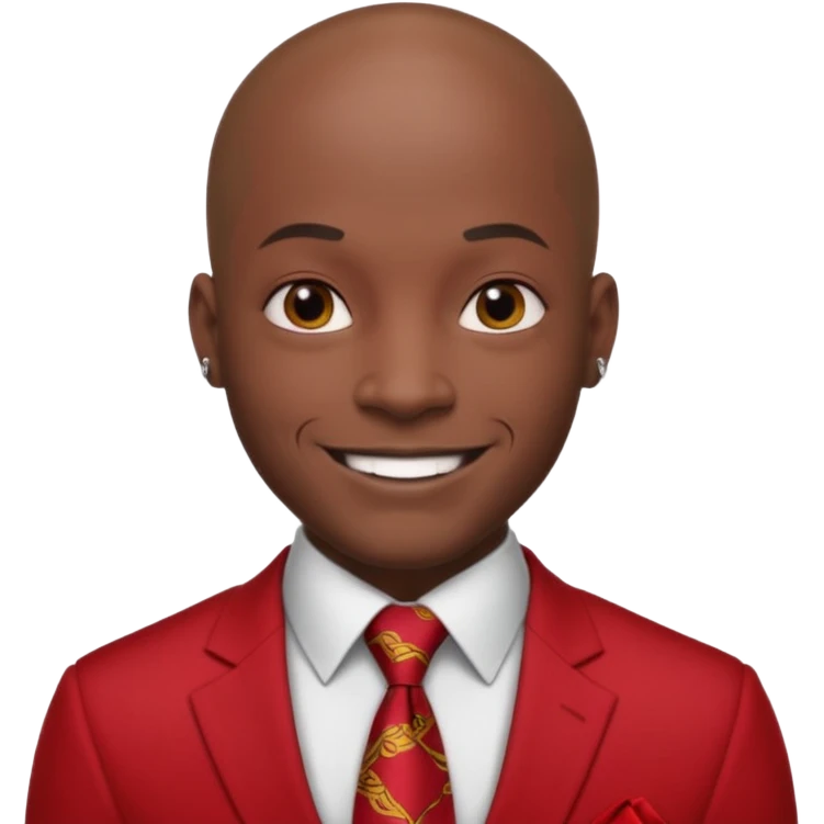 black man Bald with red necktie, red dress, heavy tattoos. emoji