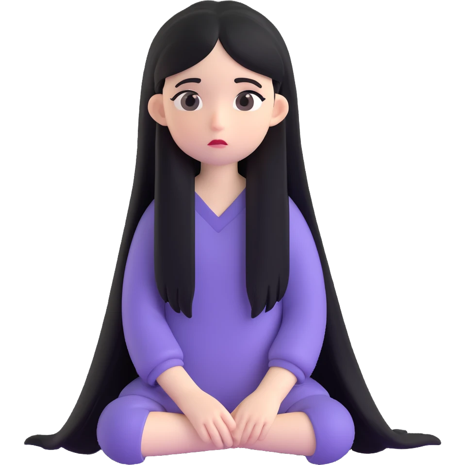 Pale girl with long black hair sad emoji