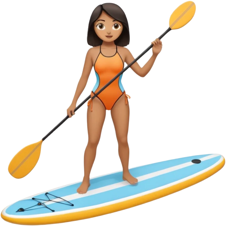 Dark haired women on Standing paddle board emoji