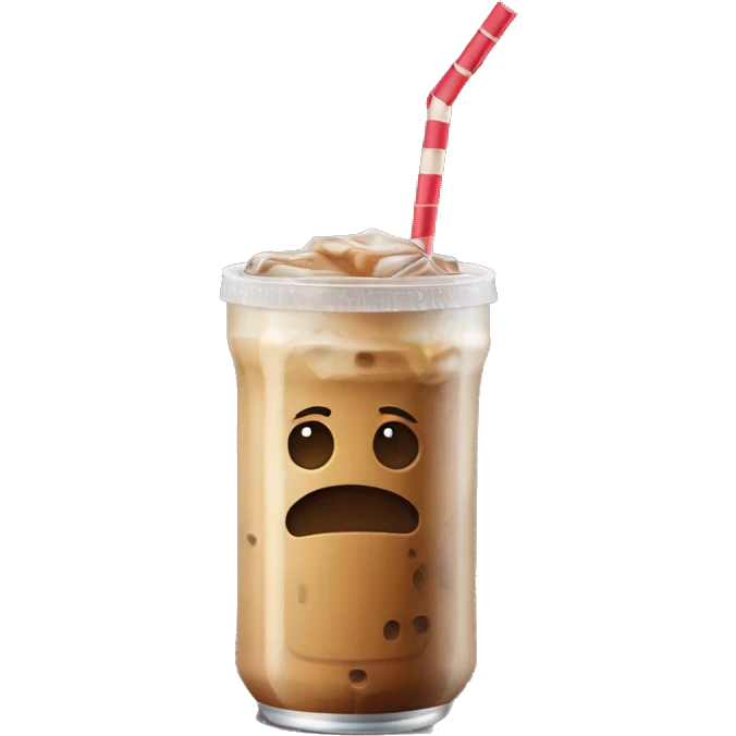Iced coffee in a beer glass can with a bamboo lids on top and straw throughout  emoji