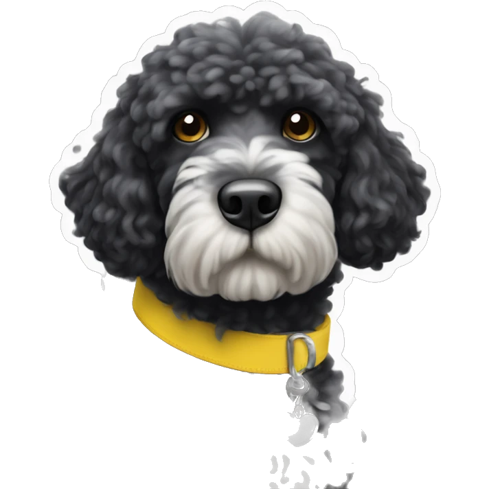 Black portugese water dog with white beard and yellow collar emoji
