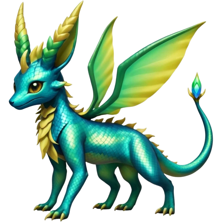 Shiny Iridescent Helioptile-Salandit-Leafeon-Fakémon-hybrid-creature (full body)  emoji