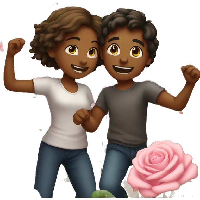 Girl and boy dancing in a rose field emoji