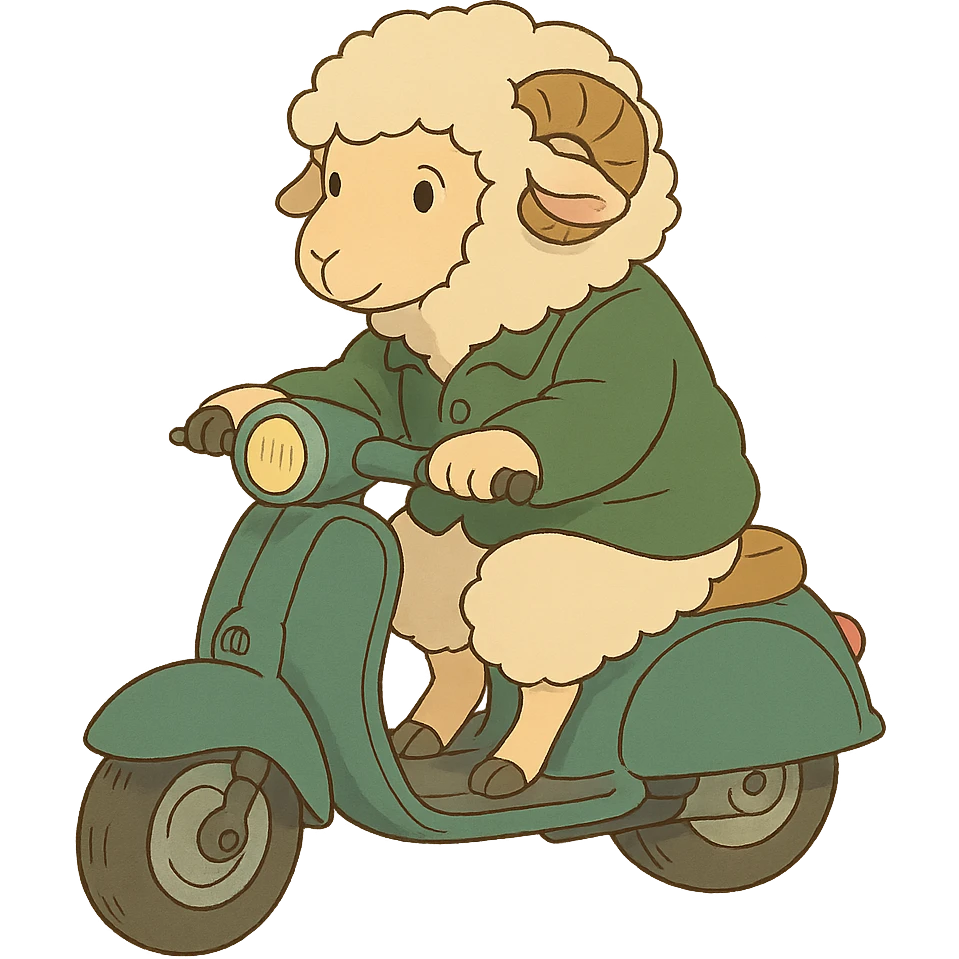 ghibli style cartoon sheep on a scooter emoji