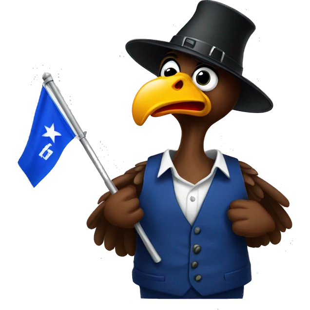 Gangster turkey with a blue flag emoji