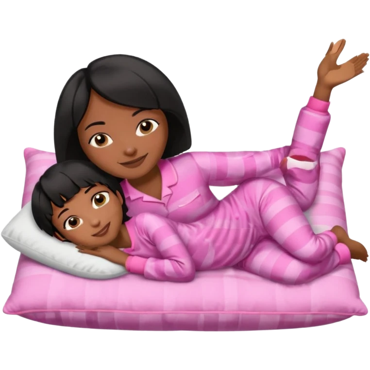 Dark skin Black woman with short  black bob  hair, pink pajamas laying on pillow just me  emoji