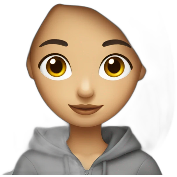 Niña pelo largo marrón con sudadera gris emoji