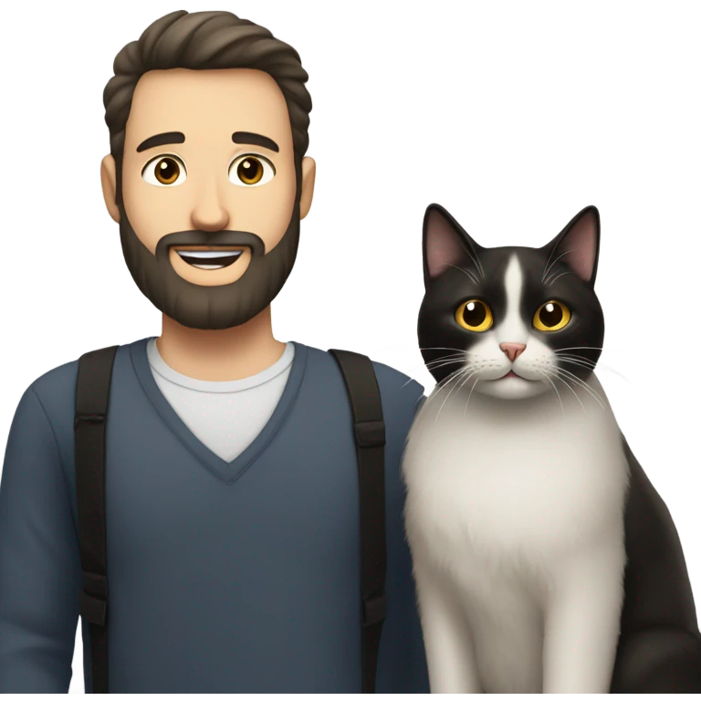 White brunette man with a beard celebrating his birthday with a black cat emoji