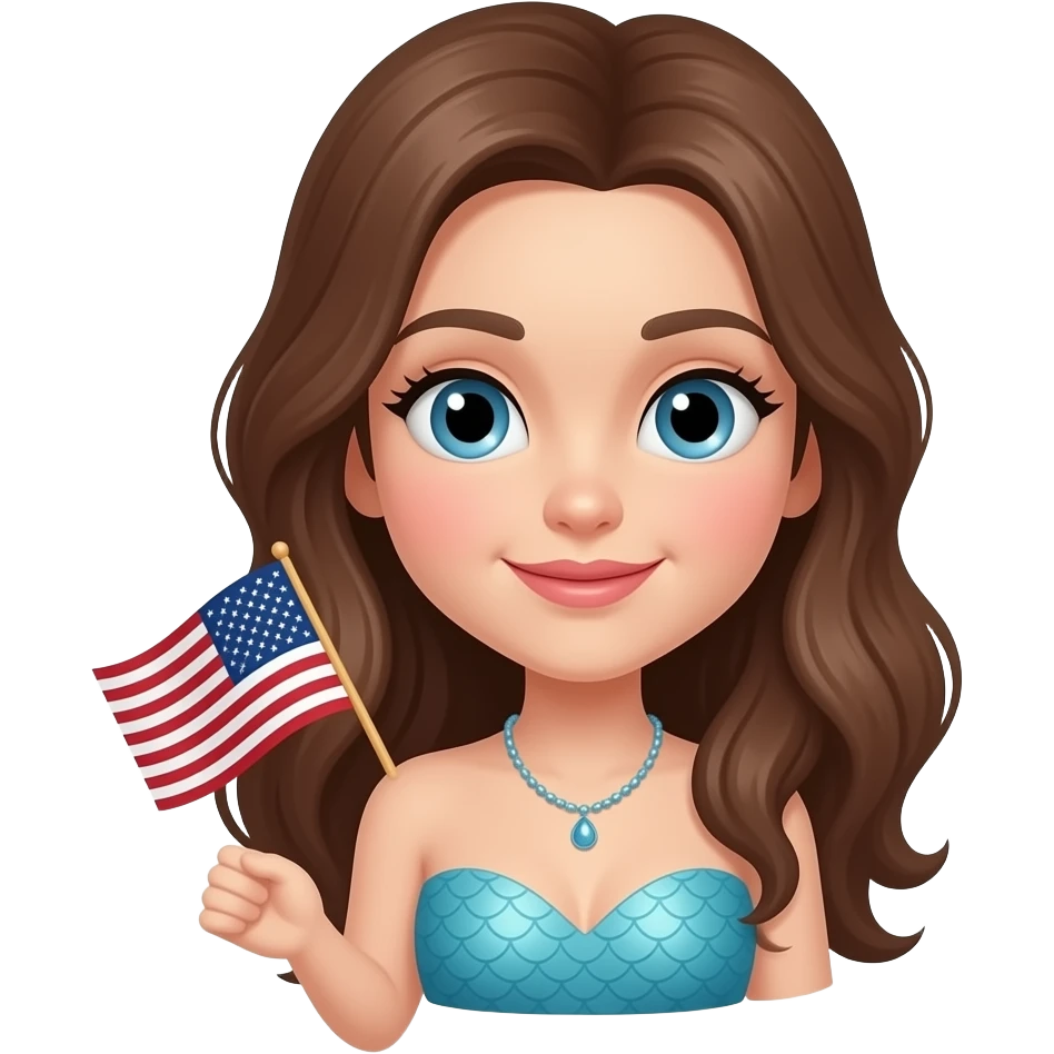 American flag mermaid with brown hair emoji