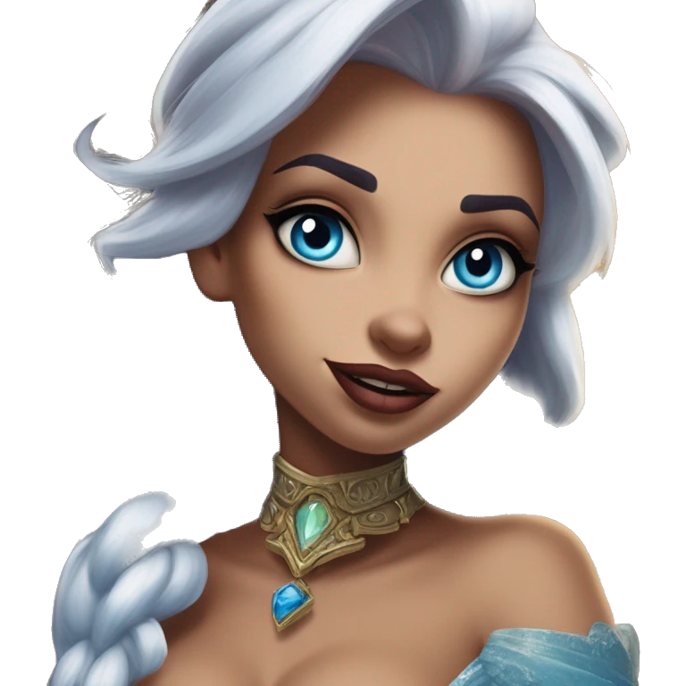 Warcraft gem collecting Elsa in Uncle Scrooge style, oil paint, mysterious eyes, intricate lips, masterpiece pose, odd perspective, beautiful, desirable, logical emoji