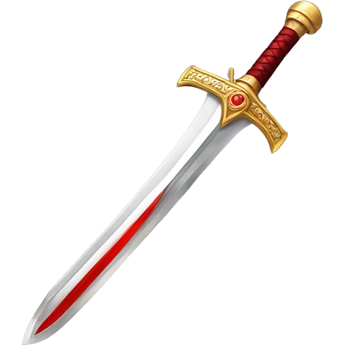  A short, broad sword with a shiny silver blade and a golden hilt with red details. The blade is slightly raised, symbolizing military strength and power. emoji