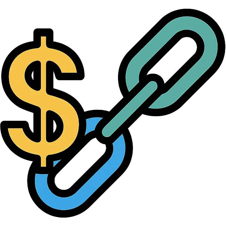 money link icon, showing a chain connecting a dollar sign, color outline style emoji