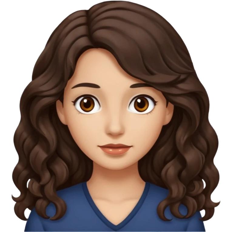 mujer pelo ondulado,  pelo largo  color marron oscuro, ojos marrones oscuros emoji