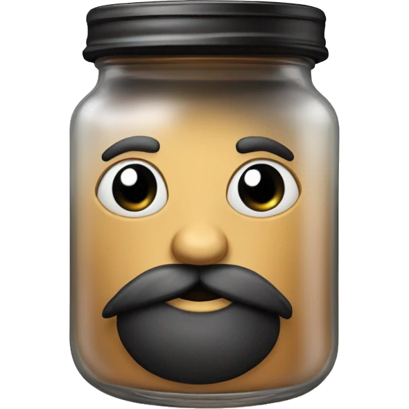 Anthropomorphic glass jar with a black beard tan skin emoji