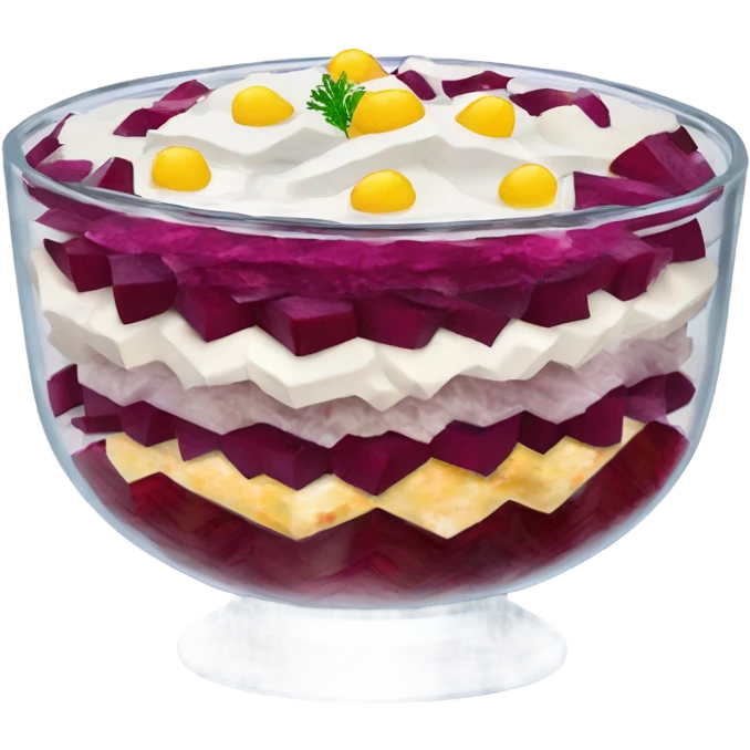 Shuba russian Layered Beet dish  with Herring and mayonnaise in Crystal bowl  emoji