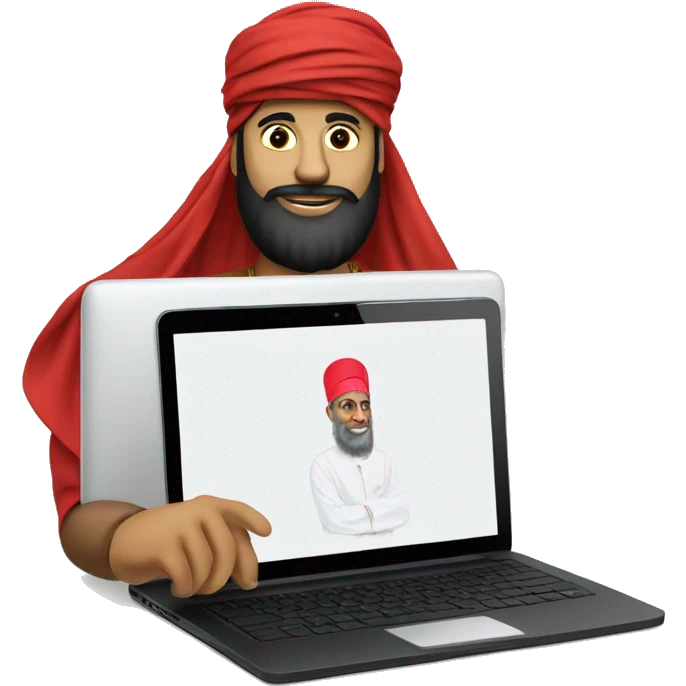 A caliph with turban and red clothes writing in a laptop emoji