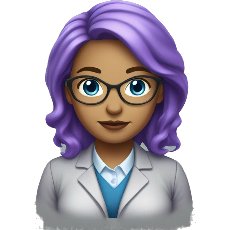 female science teacher with purple hair light complexion and blue eyes. slightly fat emoji