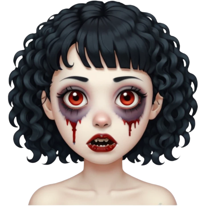zombie woman with curly hair, bangs, and a septum piercing. emoji