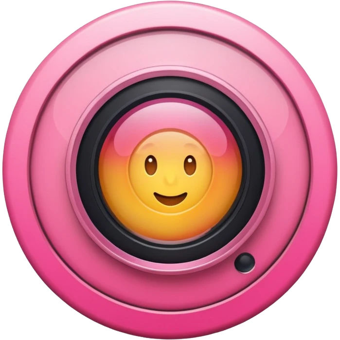 A round camera lens, apple emoji style, minimalist, with highlights, pink, only lens, variant 2 emoji
